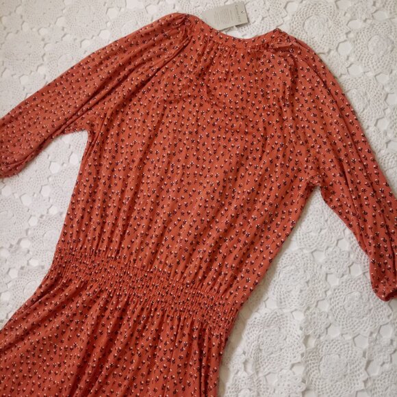 New Garnet Hill Midi Dress Orange Floral Knit Tassel Neck 3/4 Raglan XL Women - Picture 11 of 11